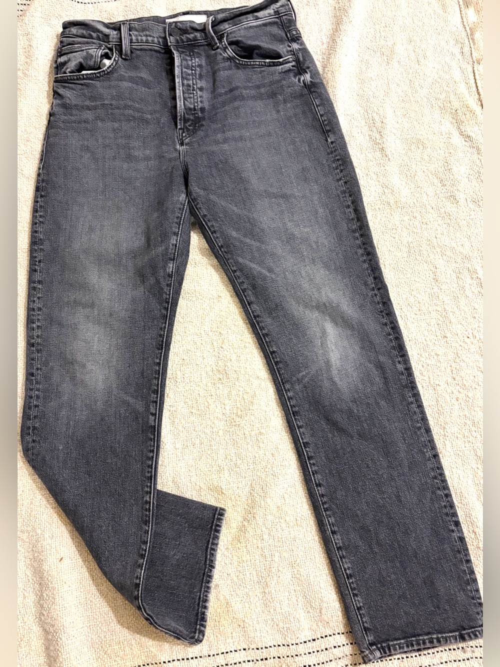 Mother High Rise Straight Leg Jeans Gray Wash Model Off Duty Size 30